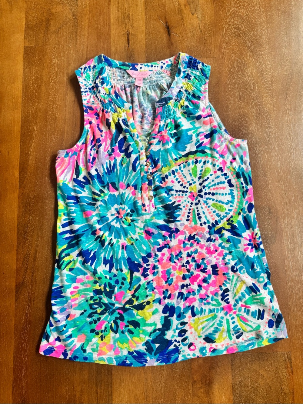 Lilly Pulitzer Sleeveless Printed Top XXS Pink Blue Resort Tank